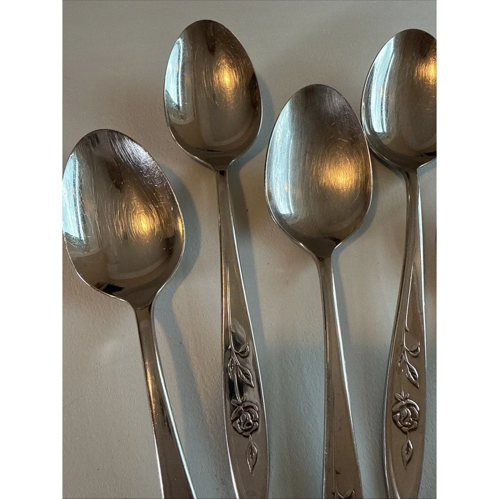 VTG Oneida Community MY ROSE Dinner Table Spoon Stainless Flatware Set of 7 Read